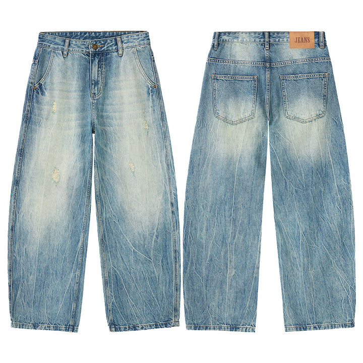 Herren Ultraweite Stonewashed Baggy-Jeans im bodenlangen Palazzoschnitt mit Used‑Effekt Drune