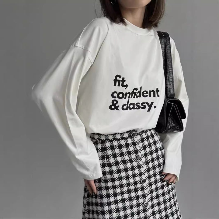 Damen lässiges Longsleeve mit Statement-Druck Drune