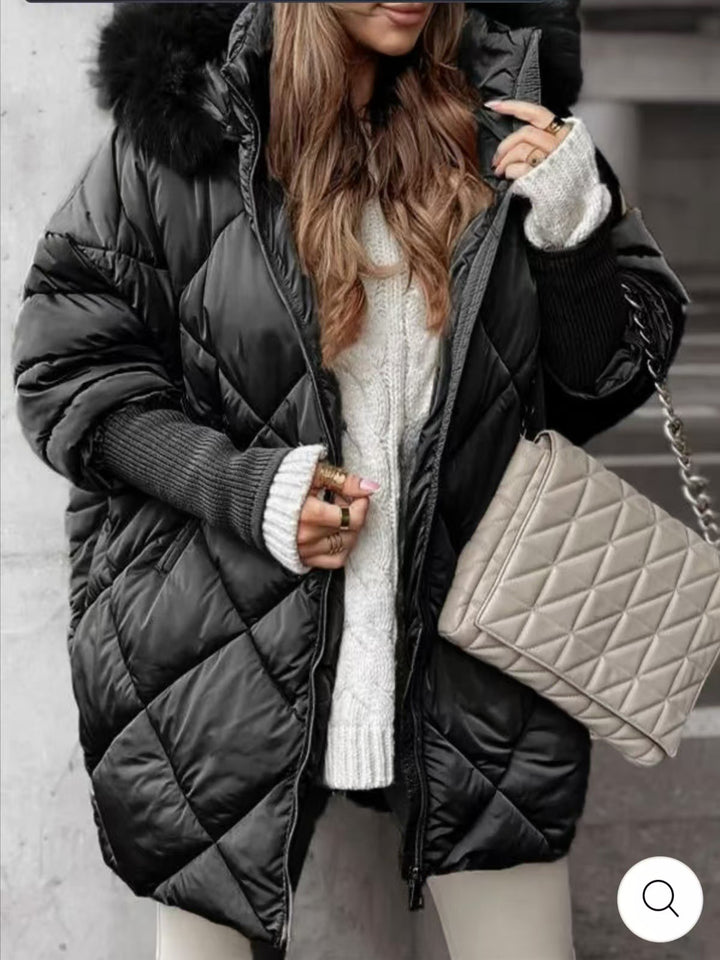 Damen nan weit geschnittener gesteppter Winterparka mit Kapuze Kunstpelzbesatz und Rippbündchen Drune