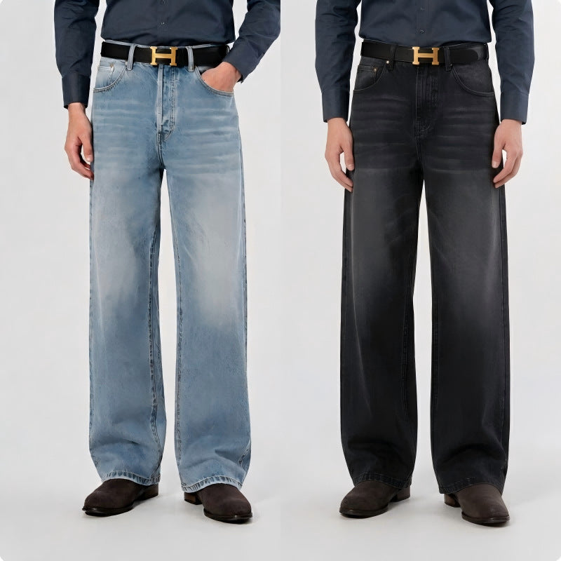 Damen High-Waist Weitbein-Jeans aus Denim mit Vintage-Waschung Drune