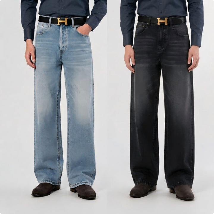 Damen Hochgeschnittene Palazzo-Jeans aus Denim mit Vintage-Waschung Drune