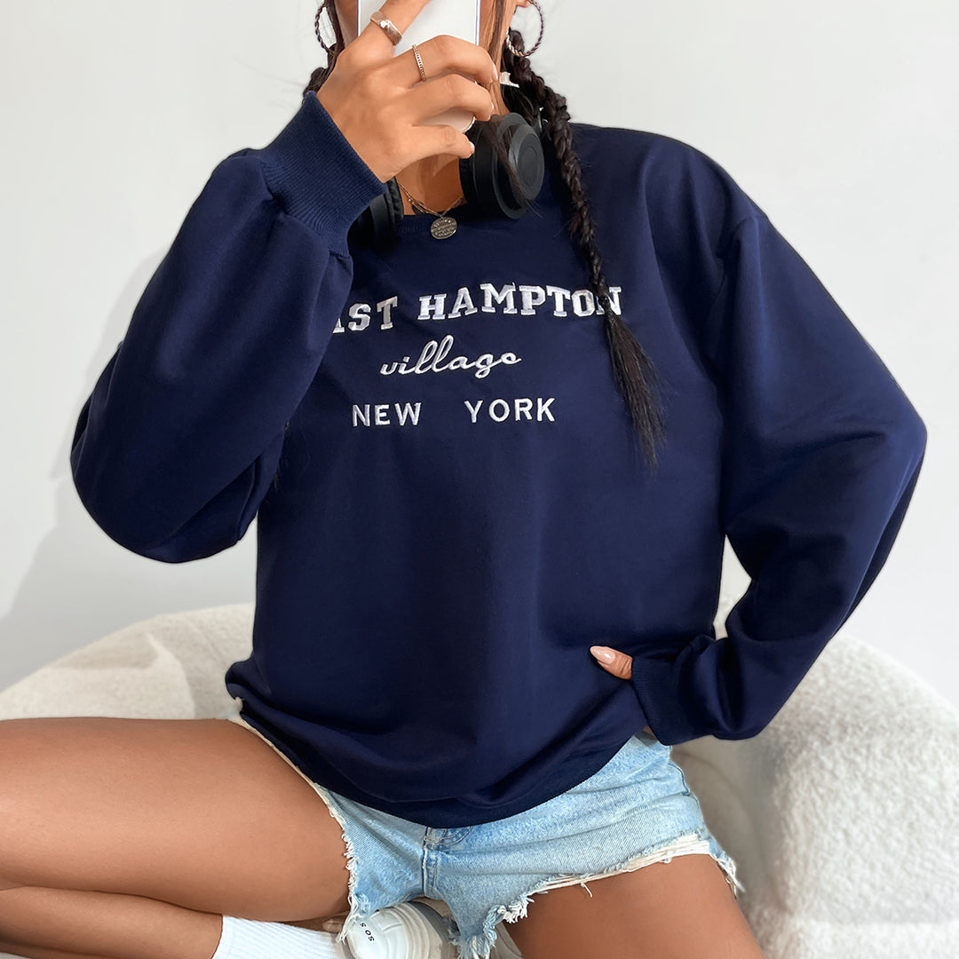 Damen lässiger Sweatshirt mit kreativem Schriftzug und bequemen Schnitt Drune