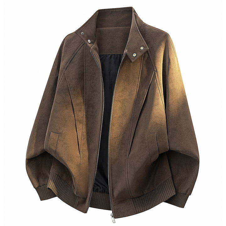 Damen Oversize Velours-Optik Bomberjacke mit Stehkragen, Druckknopfblende & Rippsaum Drune