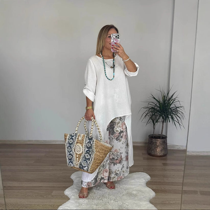 Damen lässiges Langarmshirt mit asymmetrischem Saum Drune