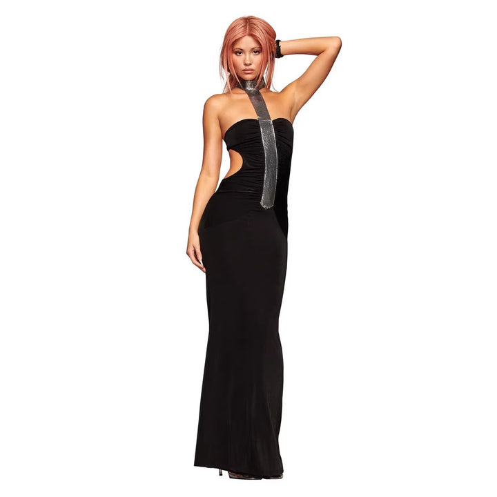 Damen Hochwertiges Maxikleid mit schimmerndem Halsband Drune