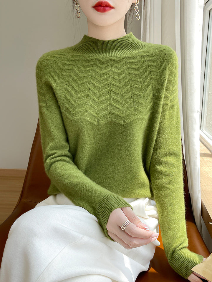 Damen Weicher Feinstrick-Mockneckpullover mit Chevron-Ajour und Kaschmirlook Drune