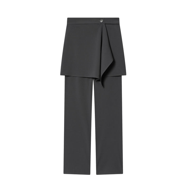 Damen nan Highwaist-Hose mit weitem Bein und asymmetrischem Wickelrock-Overlayer Drune