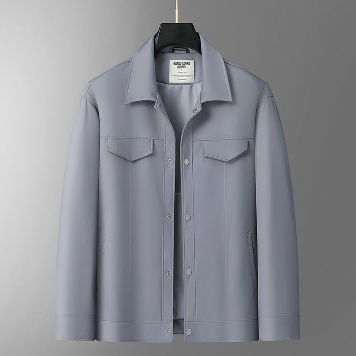 Herren Minimalistische Hemdjacke aus softem Vegan-Kunstleder mit verdeckter Druckknopfleiste Drune