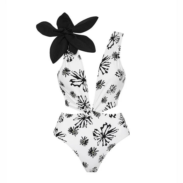 Damen Bikiniset mit besonderem Blumendekor und langem Wickelrock Drune