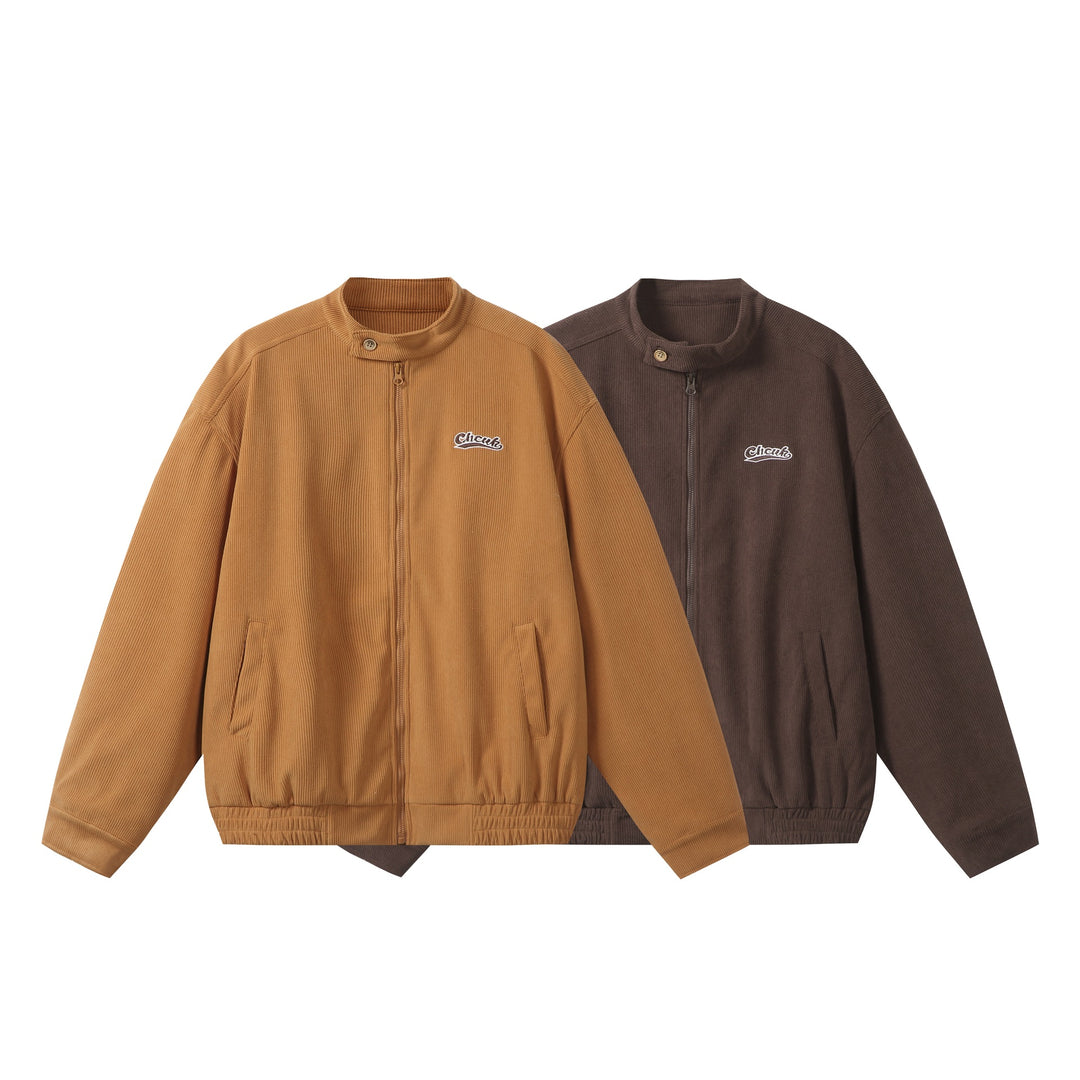 Unisex weit geschnittene Cord‑Blousonjacke mit Stehkragen, durchgehendem Reißverschluss und elastischem Saum Drune