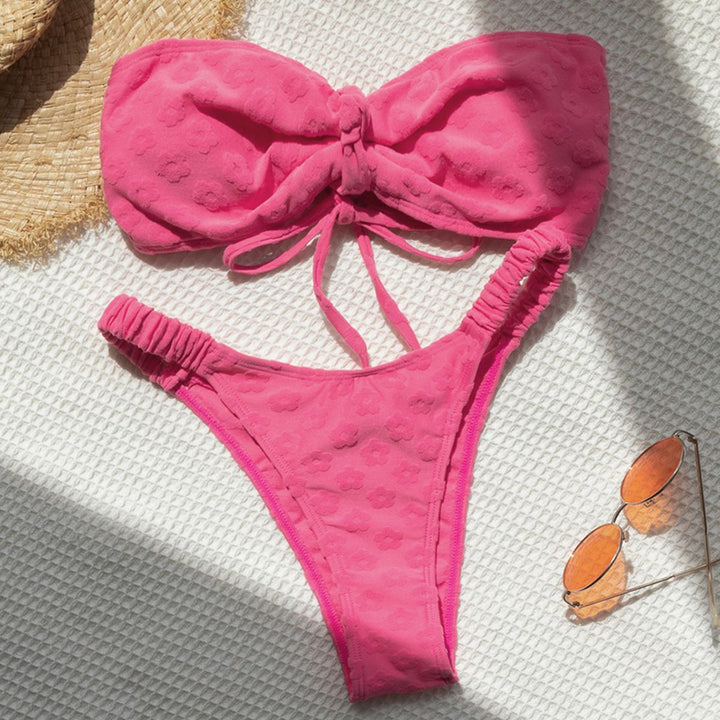 Damen Bandeau-Bikini mit zarten Blütenstrukturen Drune