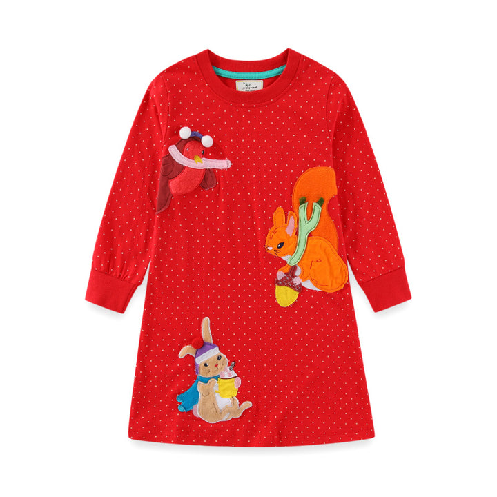 Mädchen Langarmkleid mit bunten Tierapplikationen Drune