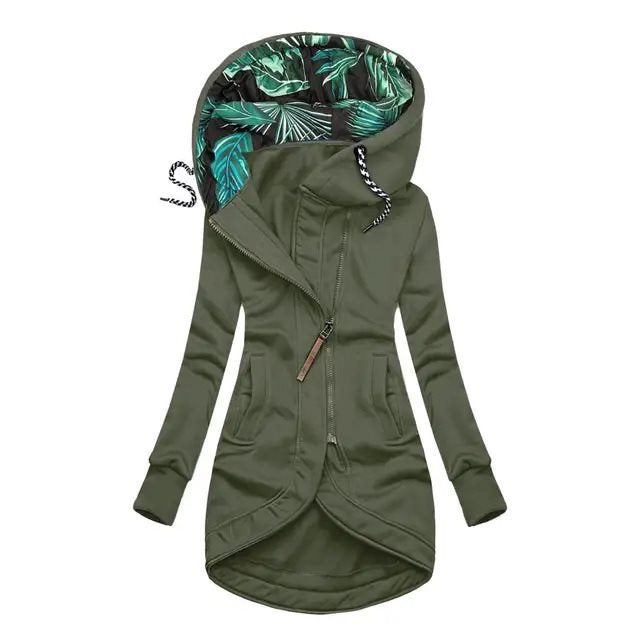 Damen Kapuzenparka mit asymmetrischem Frontreißverschluss und gesteppter Tropenfutter-Kapuze Drune