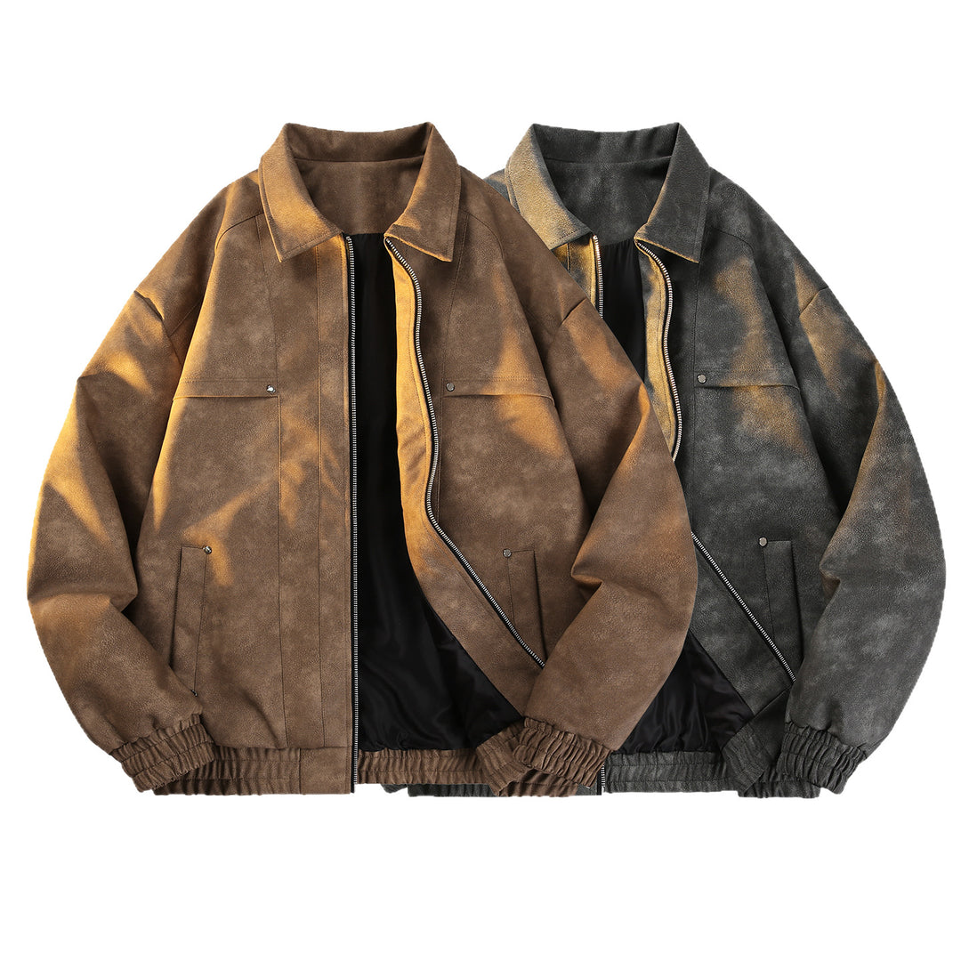 Herren Vintage‑inspirierte Velours‑Optik Übergangsjacke mit Zwei‑Wege‑Reißverschluss, elastischem Saum & Pattentaschen Drune