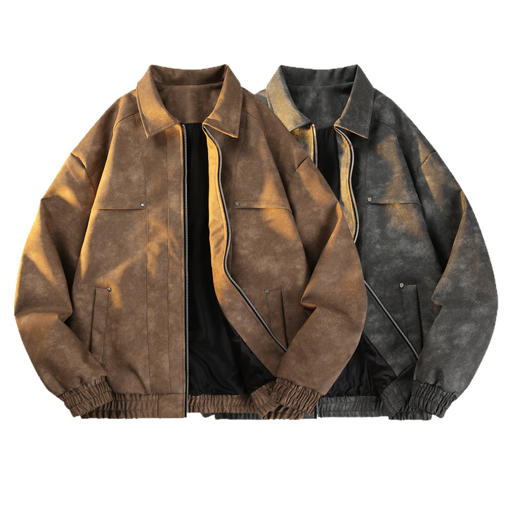 Herren Vintage‑inspirierte Velours‑Optik Übergangsjacke mit Zwei‑Wege‑Reißverschluss, elastischem Saum & Pattentaschen Drune