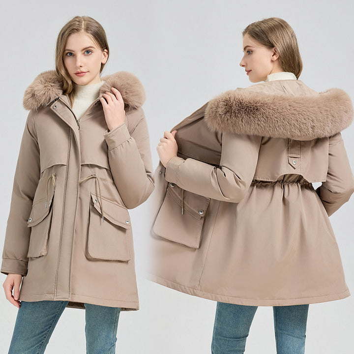 Damen nan funktionaler Thermoparka mit innenliegendem Teddyfutter, verstellbarer Kordel-Taille und großen Aufsatztaschen Drune