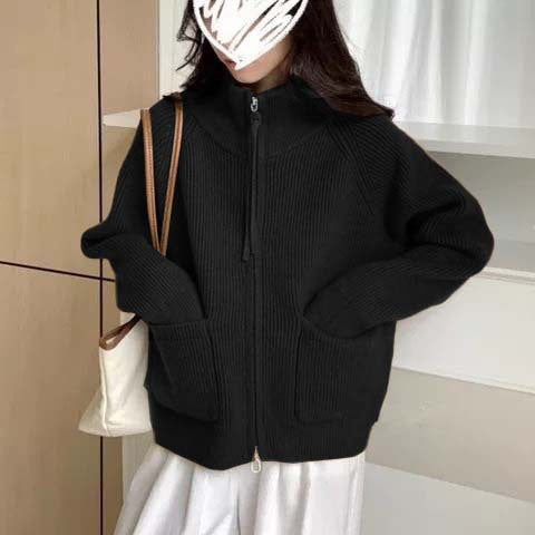 Damen Hochwertiger Strickjacke mit Reißverschluss Drune