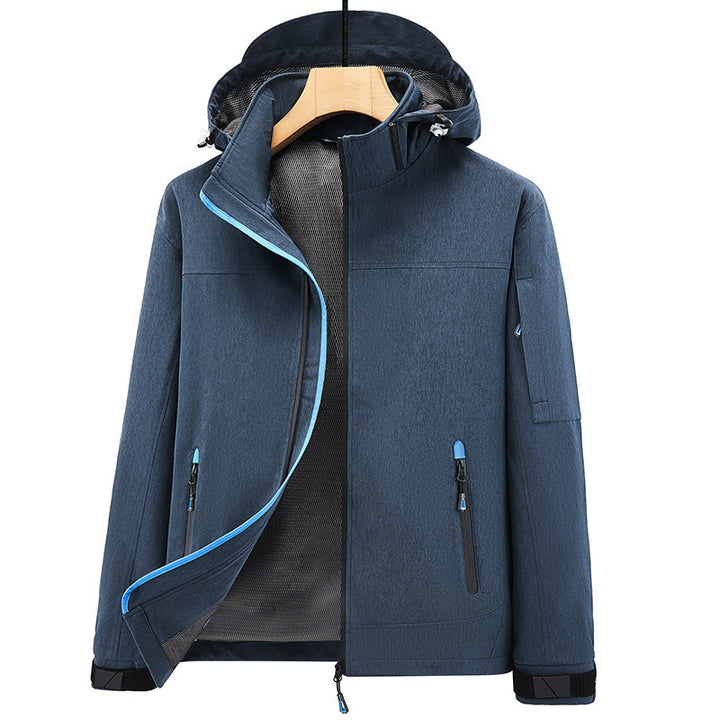 Herren Atmungsaktive Softshell-Outdoorjacke mit Kapuze, verschweißten Reißnähten und Ärmel-Tasche Drune