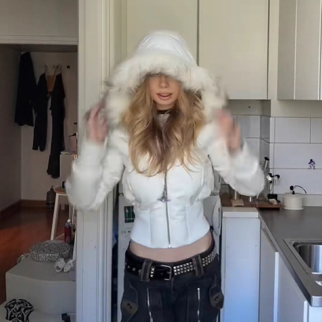 Damen Gestepptes Winterjacke mit abnehmbarer Kapuze und elastischen Bündchen Drune