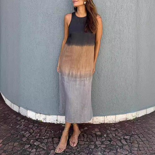 Drune | Lässiges Baumwoll-Leinen Ärmelloses Gradient-Kleid