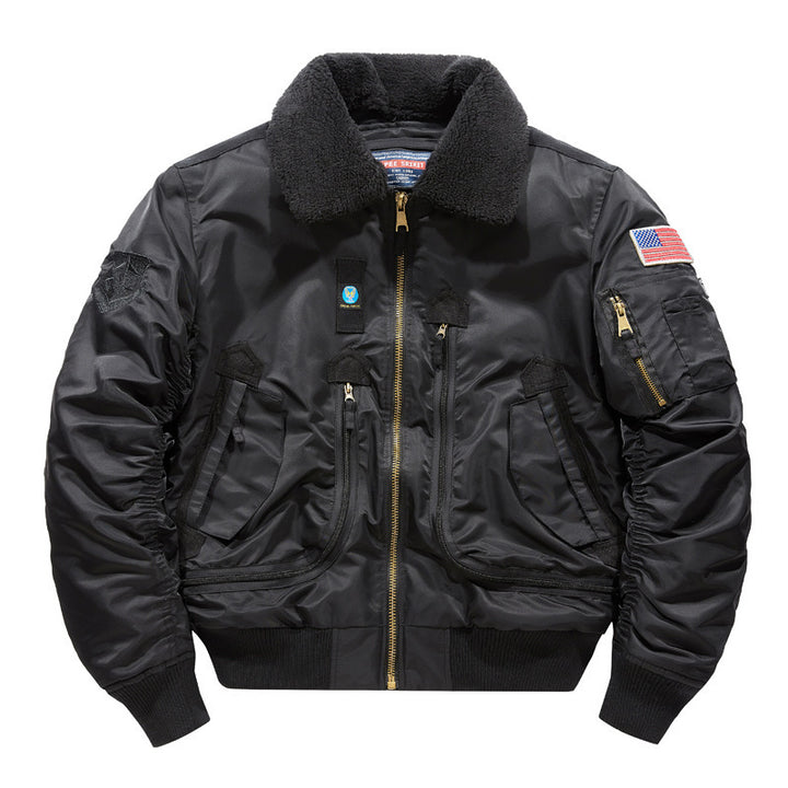 Herren Piloten-Bomberjacke mit Teddykragen, Mehrfachtaschen und winddichter Nylonhülle Drune