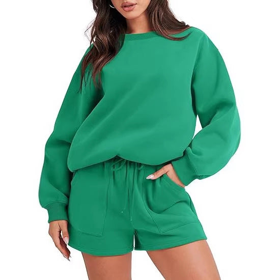 Damen Lässiges Sweatset mit Oversize‑Sweatshirt und hochgeschnittenen Shorts Drune
