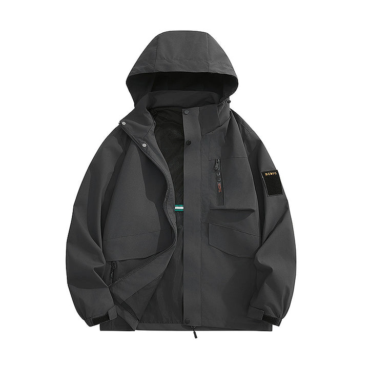 Herren multifunktionale Utility-Outdoorjacke mit Kapuze, verdeckten Taschenklappen und windabweisender Beschichtung Drune