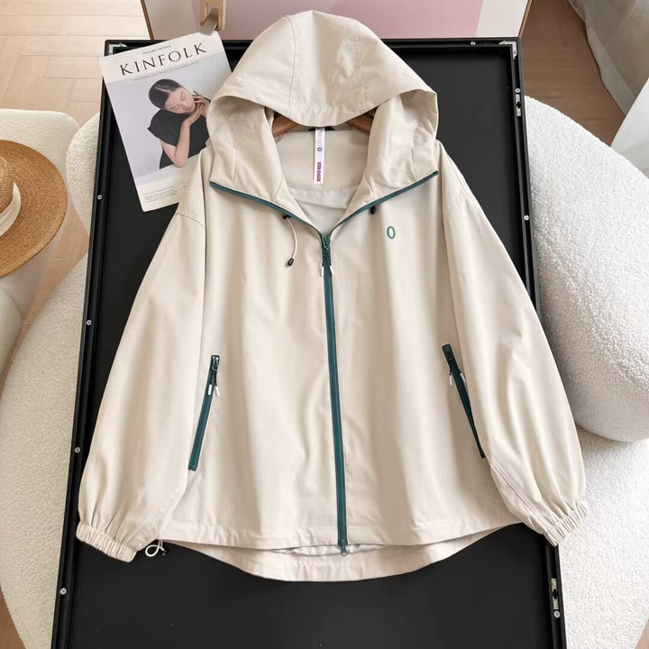 Damen leichte Windbreaker-Jacke mit seitlichen Reißverschlusstaschen Drune