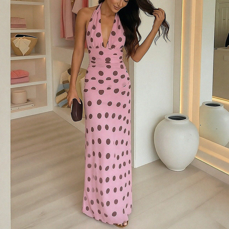 Damen Maxikleid mit halterndem Ausschnitt und verspieltem Polka-Dot-Muster Drune