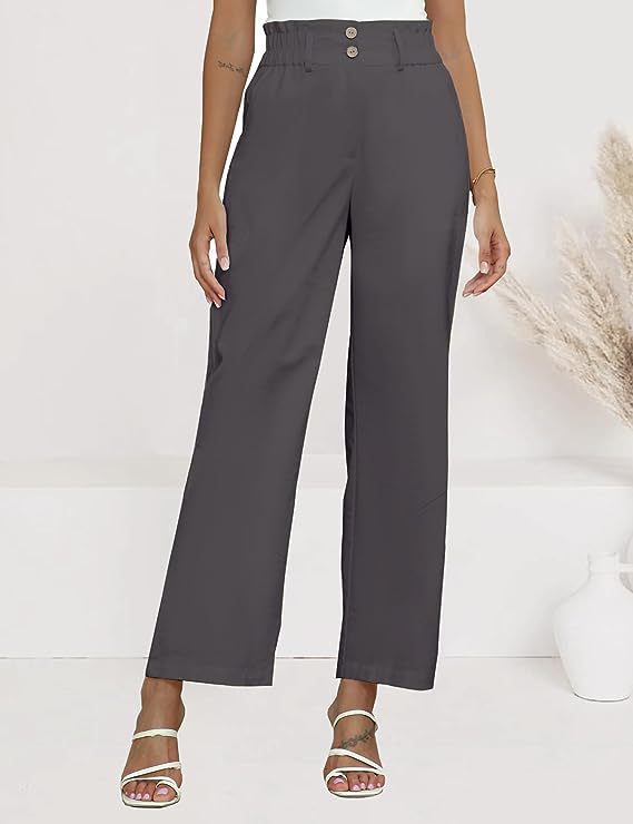 Damen weite Stoffhose mit elastischem Bund und modischen Knopfdetails Drune