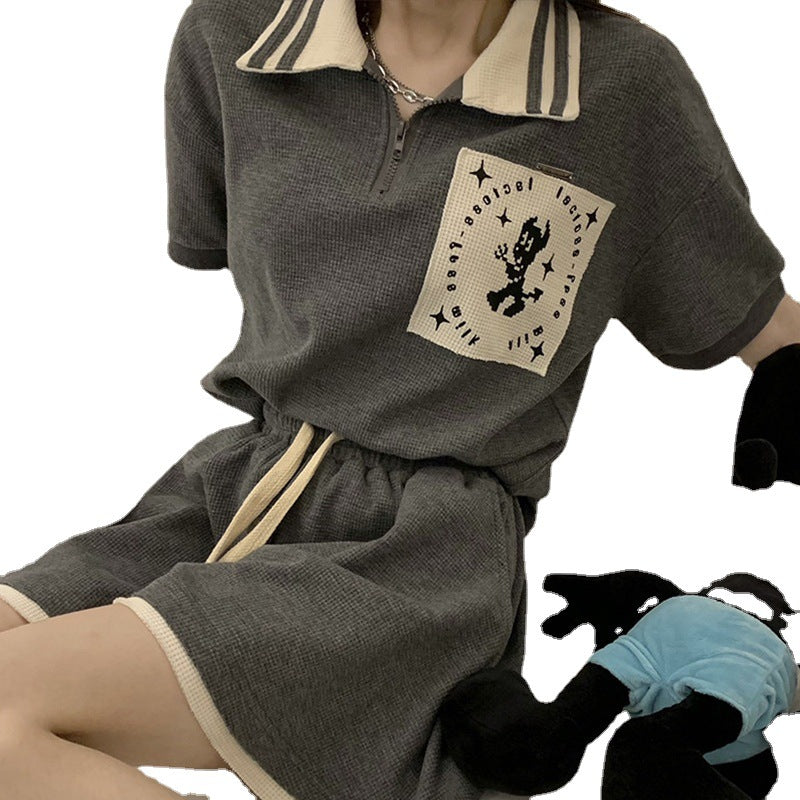 Damen Kurzarm Poloshirt mit modernem Kragen und stylishem Grafikdetail Drune