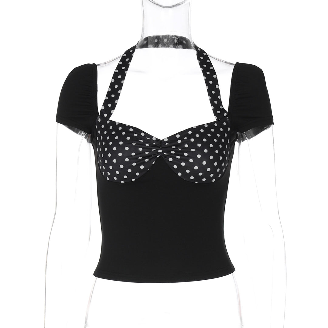 Damen Polka-Dots Top mit Raffungen Drune