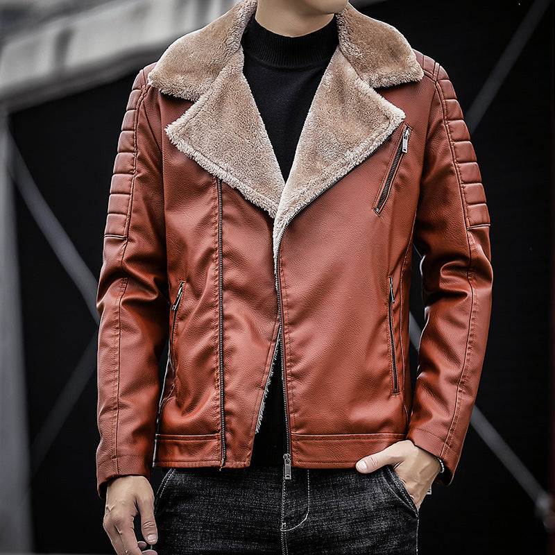 Herren Piloten-Lederjacke mit Teddyfutter, breitem Umlegekragen und gesteppter Ärmeldetail Drune