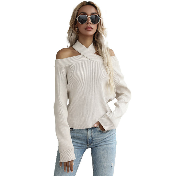 Damen Schulterfreies Strickoberteil mit gekreuztem Neckholder und Rippstruktur Drune