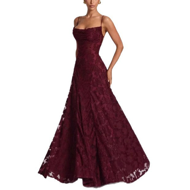 Damen Elegante Spitze A-Linie Abendkleid Drune