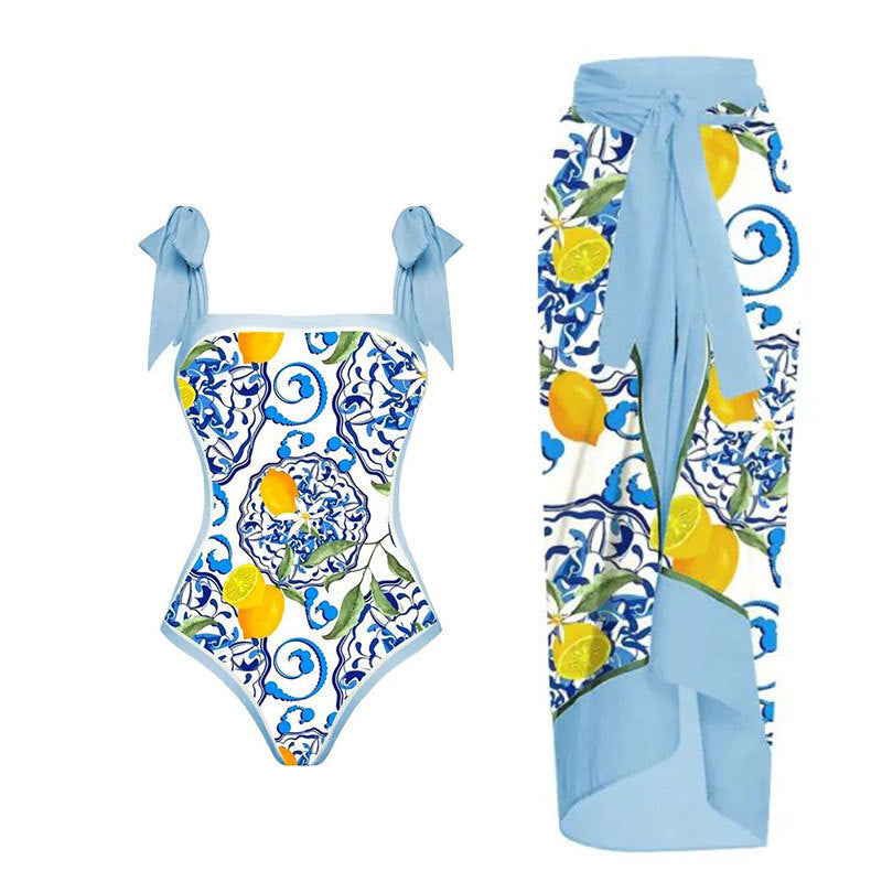 Damen Wickelrock mit elegantem Aquarell-Muster und Bindegürtel Drune