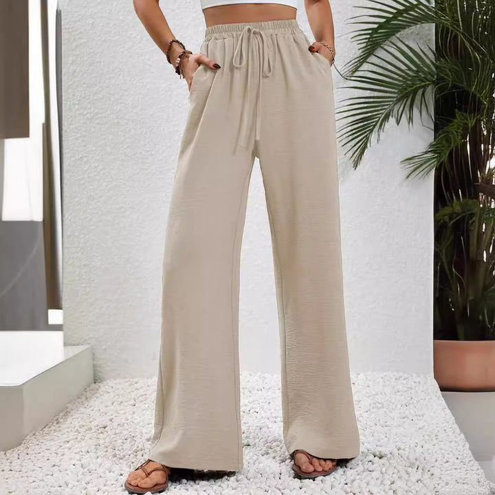 Damen Weite Palazzohose mit hohem Elastikbund, Kordelzug und Eingrifftaschen Drune