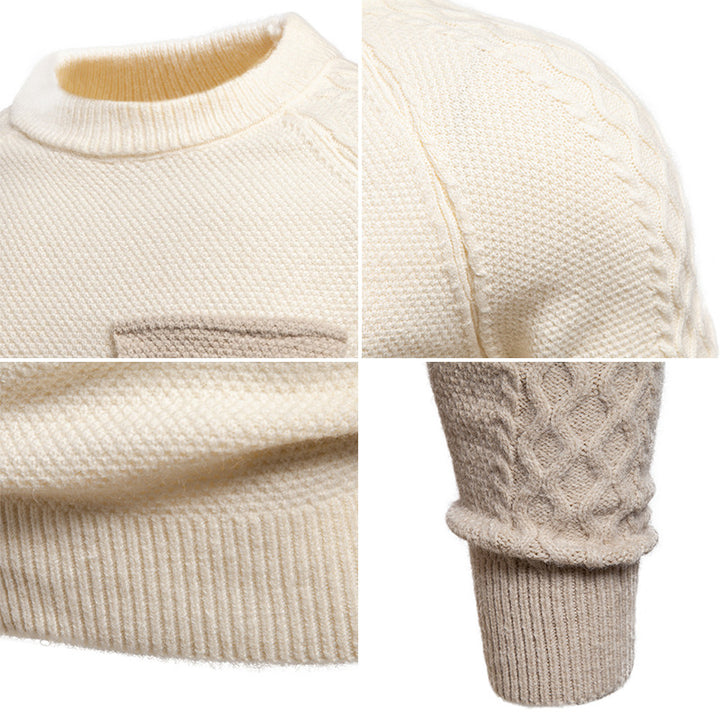 Herren Pullover aus Strukturstrick mit Rundhals, aufgesetzter Brusttasche und Zopfmuster-Ärmeln Drune