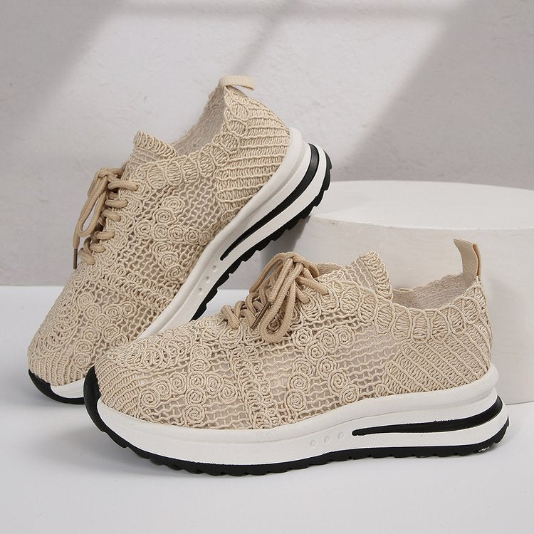 Damen  gestrickte Slip-On Plateau-Sneaker mit atmungsaktivem Obermaterial und gepolstertem Komfortfußbett Drune