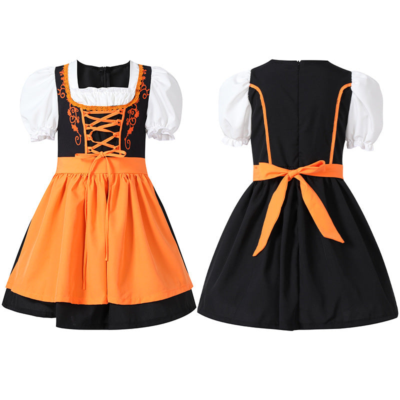 Damen nan trachtiges Dirndlkleid mit geschnürtem Mieder, Puffärmeln und abnehmbarer Schürze Drune