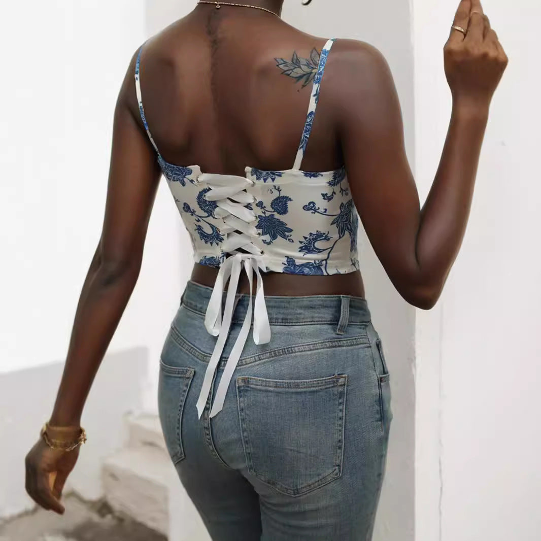 Damen Blütenmuster Cropped Top Drune