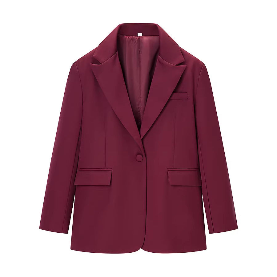 Damen Legerer Ein-Knopf-Blazer mit Reverskragen, Pattentaschen und Satinfutter Drune