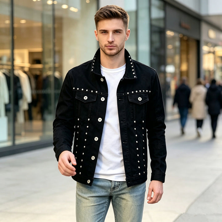 Herren Modische Jeansjacke mit Nieten Drune
