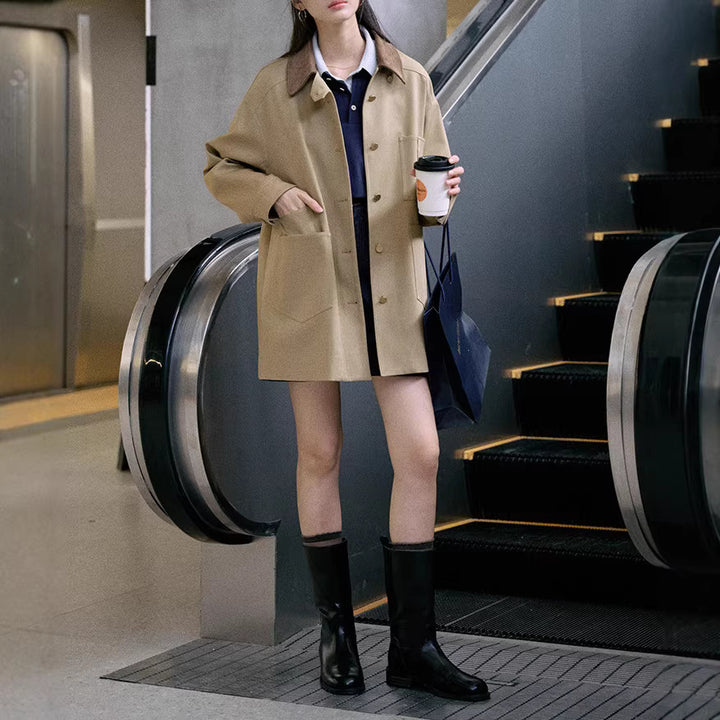 Damen Stylische Oversized-Jacke mit hohem Kragen Drune