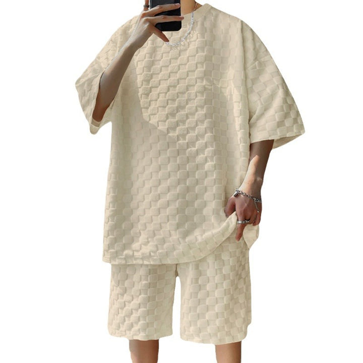Unisex nan übergroßes Freizeit-Set aus strukturierter Waffelqualität mit Rundhalsausschnitt und locker sitzender Bermudashorts Drune