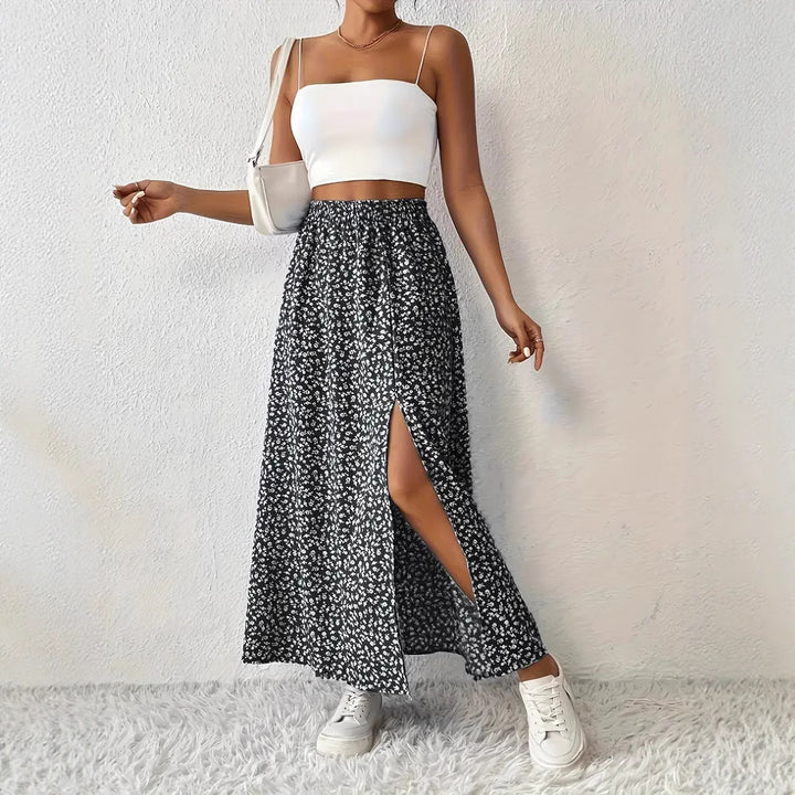 Damen Maxirock mit elegantem Schlitz und floralem Muster Drune
