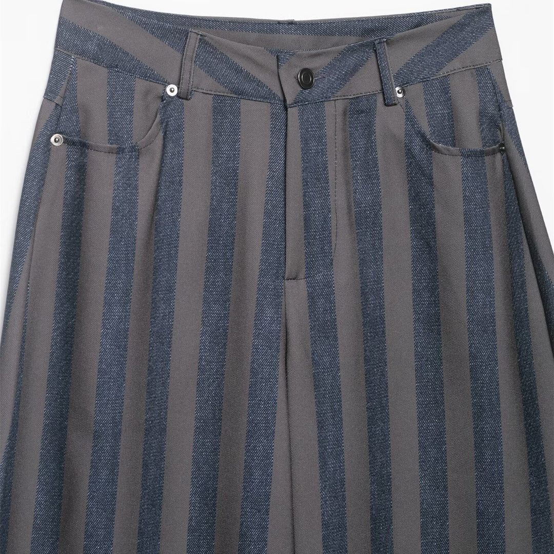 Damen weite High-Waist-Hose mit stilvollem Streifenmuster Drune