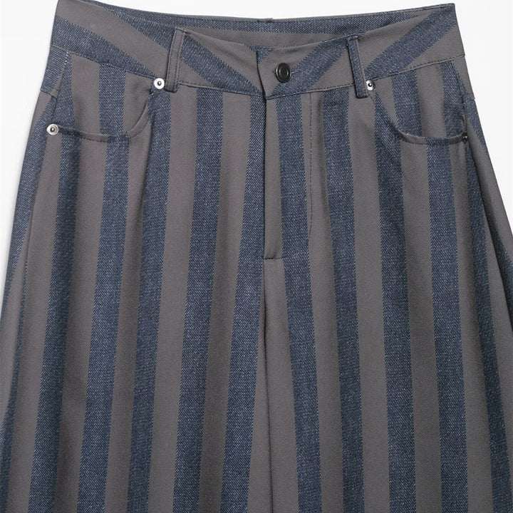 Damen weite High-Waist-Hose mit stilvollem Streifenmuster Drune