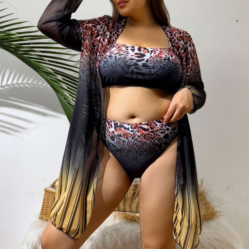 Damen Bikini-Set mit trendigem Leopardenmuster und eleganter Wickeljacke Drune