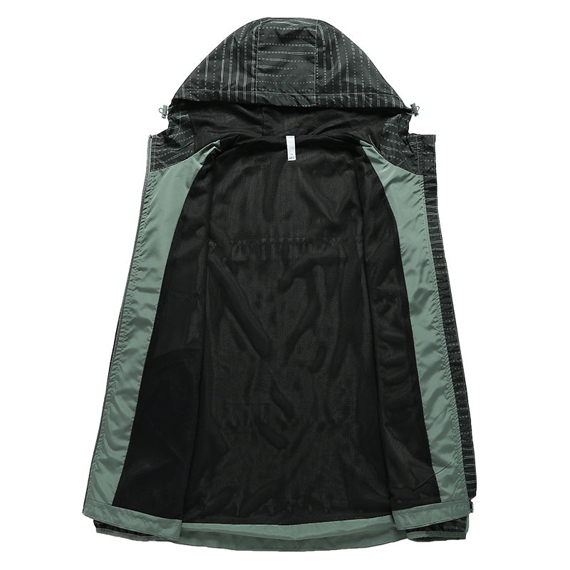 Herren Leichte Reflektierende Kapuzen-Windjacke mit Mesh-Futter und Reißverschlusstaschen Drune